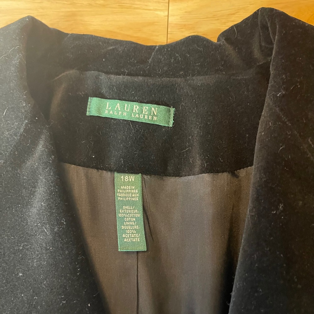 NEW Lauren Ralph Lauren Black Velvet Blazer Jacket Size 18W Button Front Classic - Picture 5 of 11